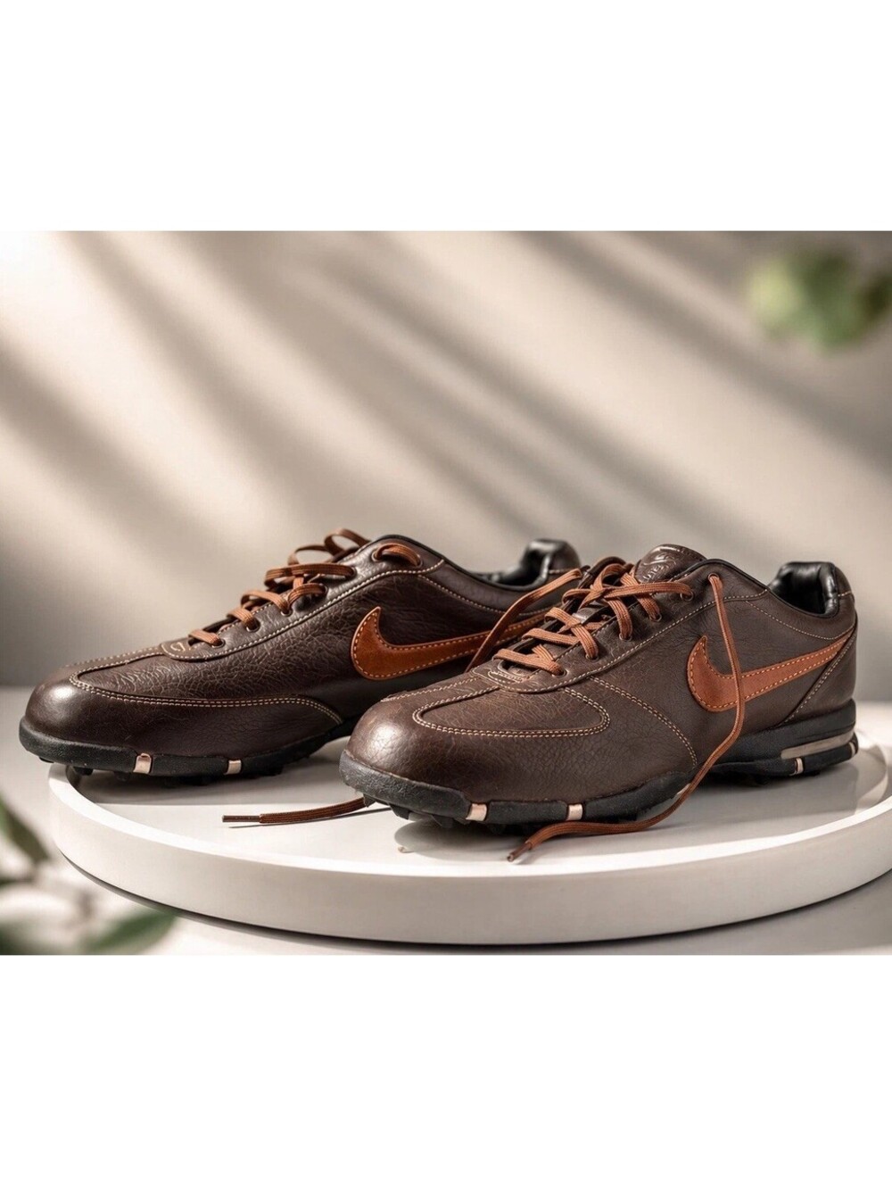 Nike Sport Performance Golf Shoes Brown Full Grain Leather Air Size 9 314908-221